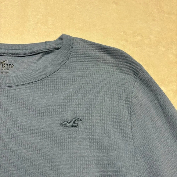 Hollister Mens 100% Cotton Waffle Knit Long‎ Sleeve Shirt XS Baby Blue - Picture 3 of 10